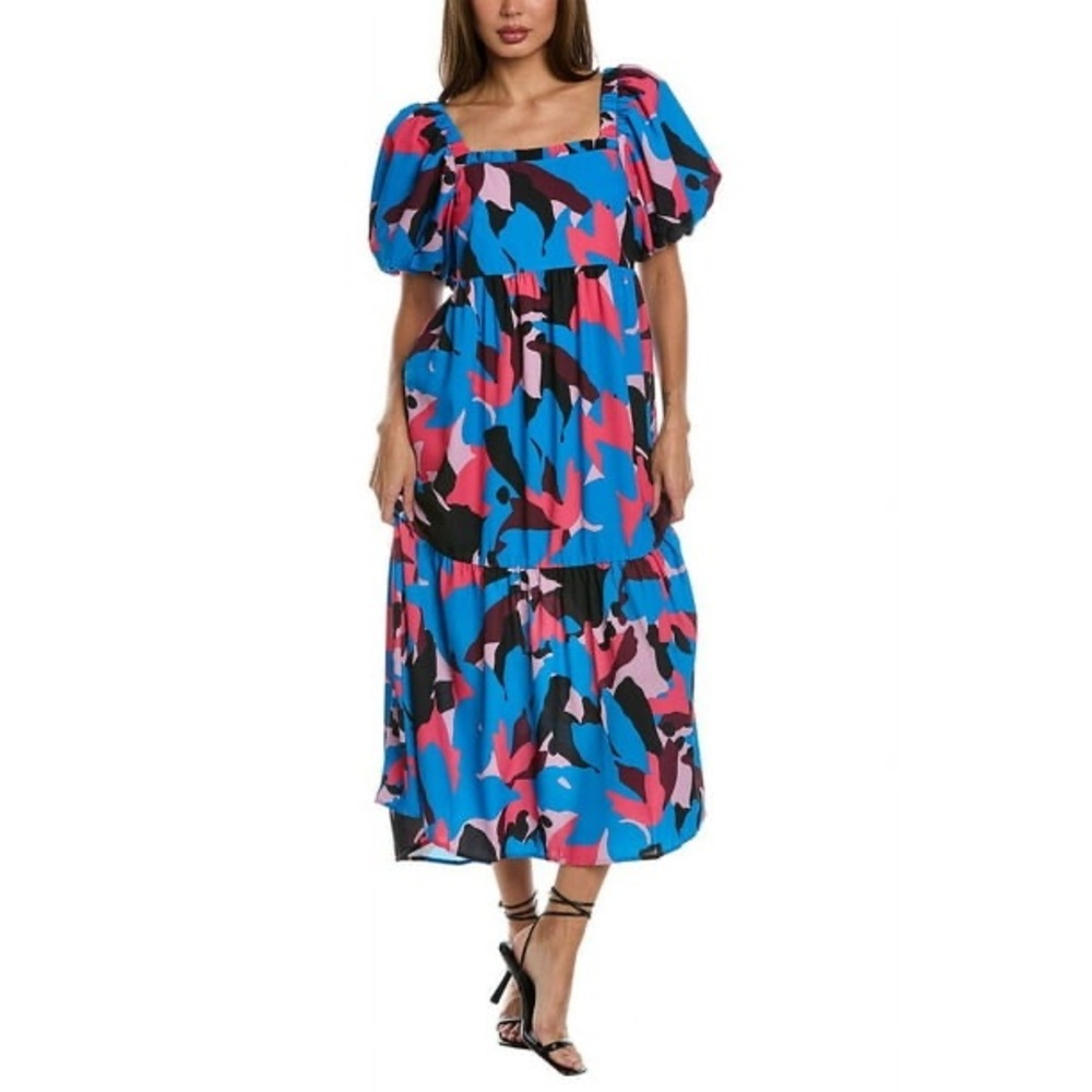 Crosby Mollie Burch Goldie Maxi Dress Puff Sleeve Tiered Colorful Resort Small